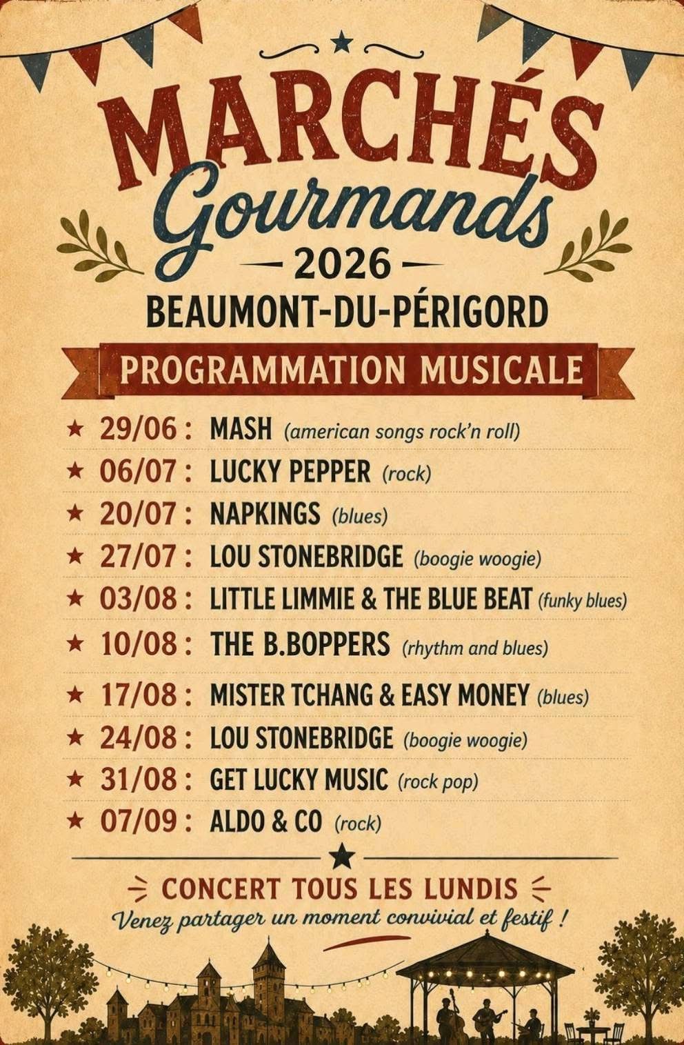 Programma Marchés Gourmands Beaumont-du-Périgord 2026